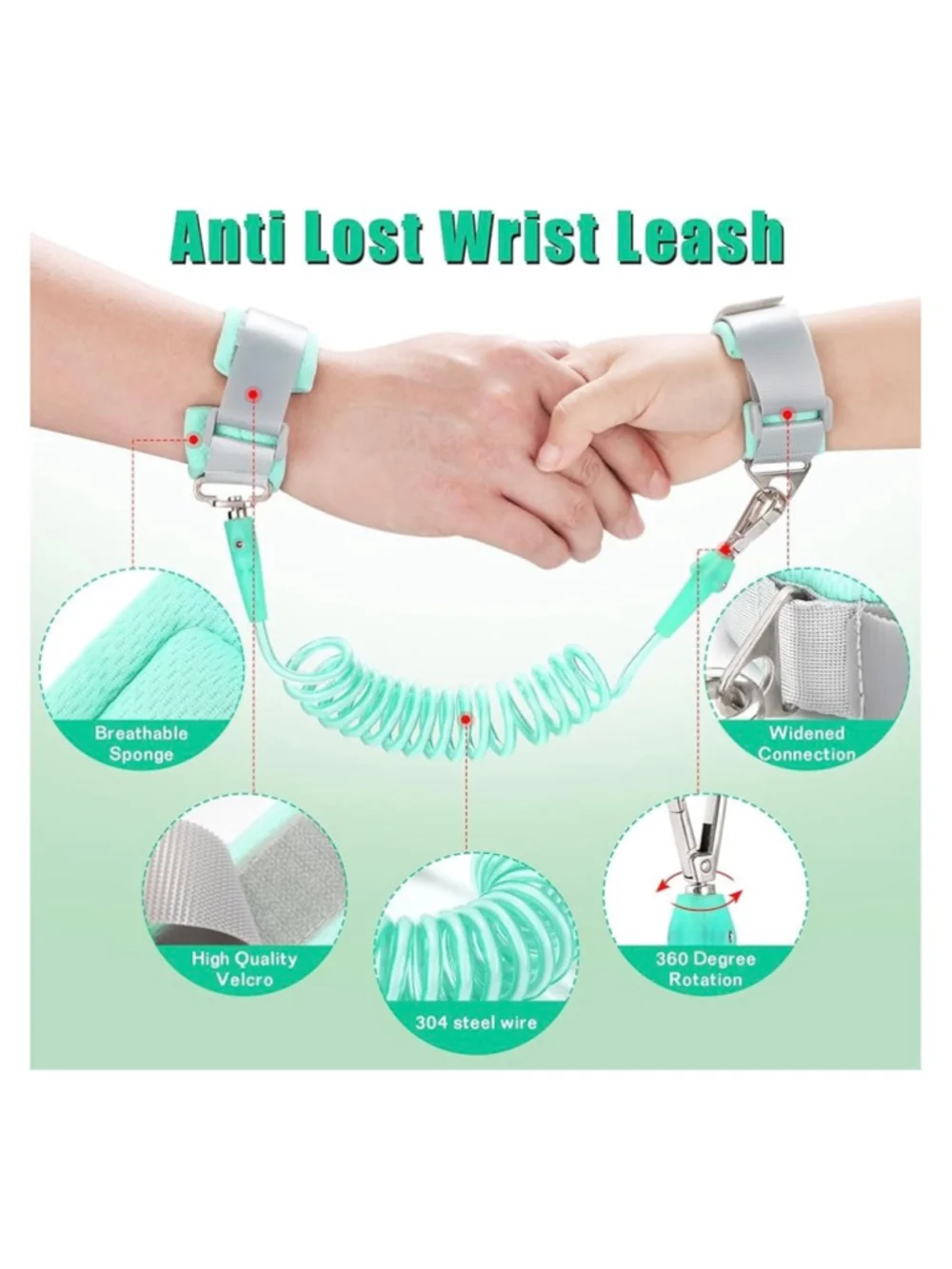 Baby babyplay Teal Gray Anti Lost Wrist Leash NEW